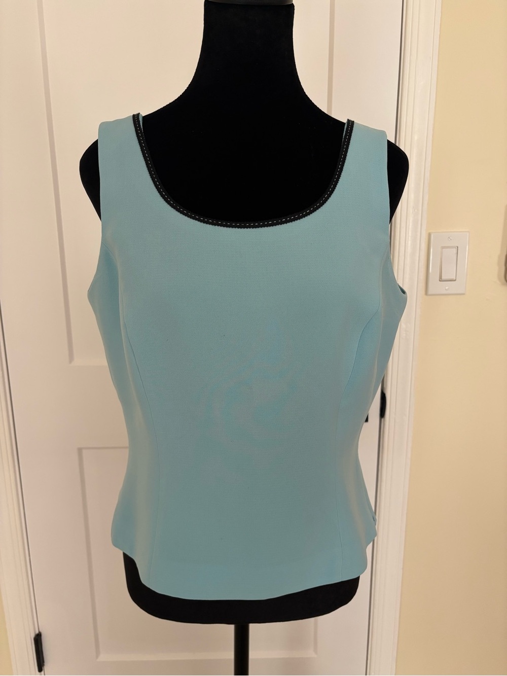 Tahari Aqua Tank Top with Black Trim